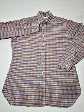 Vintage Tom James L-RA Custom Apparel Mens Plaid Button Down Shirt Made in USA